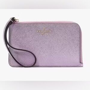 Kate Spade Lucy Metallic Small L-Zip Wristlet in Quartz Pink